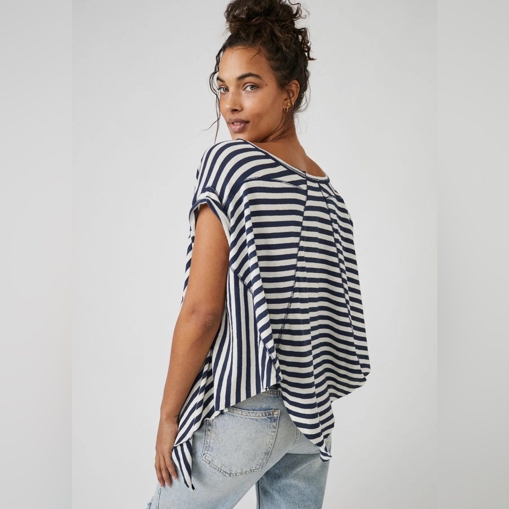 š»šFREE PEOPLE WE THE FREE Striped Angel Tee-Navy Combo-Size Medium - Picture 6 of 14